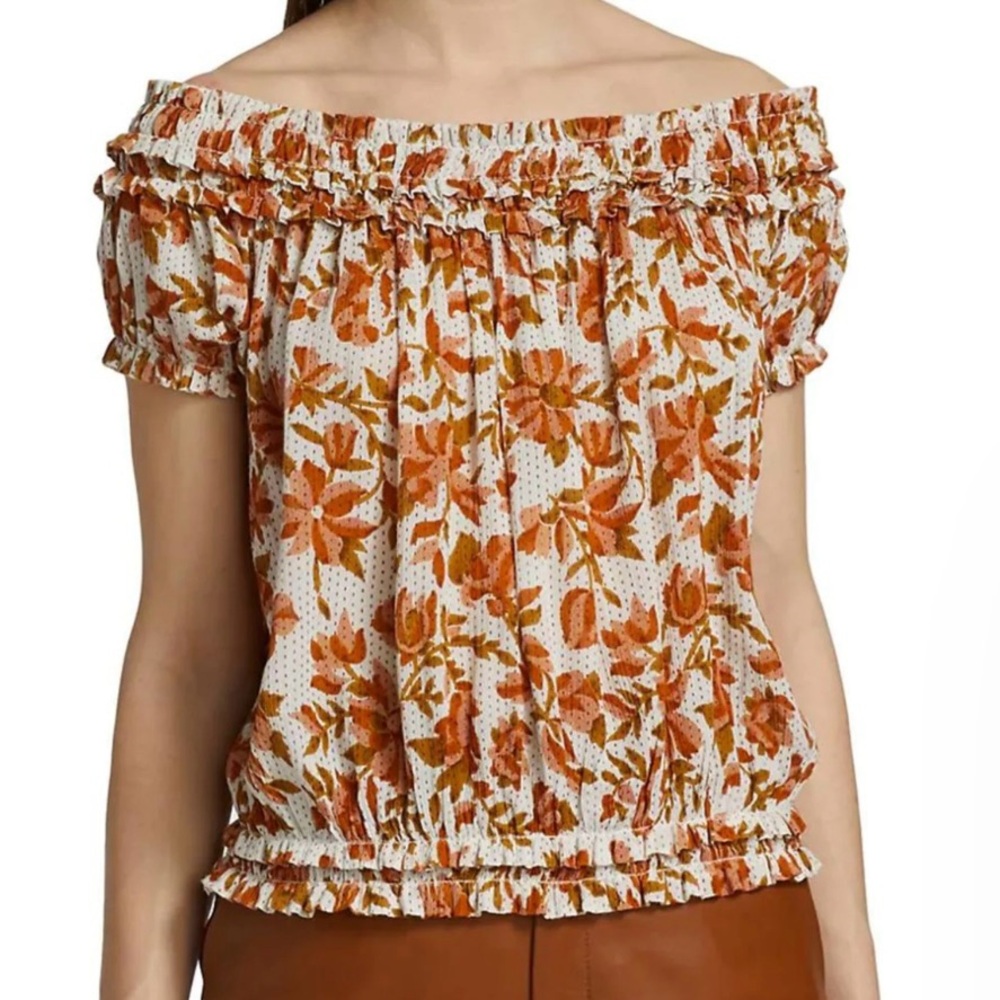 Free People Suki Blouse Off Shoulder in Floral Ivory Combo